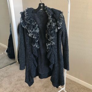 fur cardigan with unstructured faux fur collar